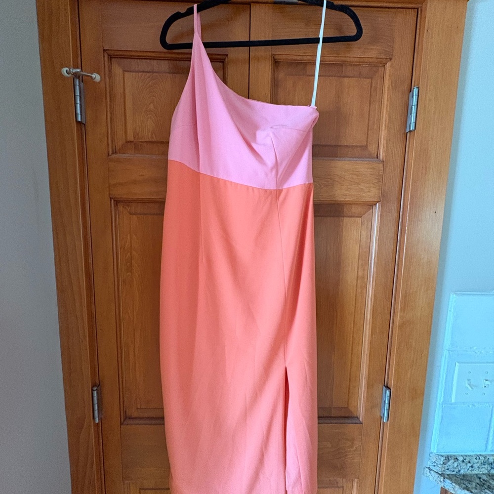 Pink and Orange One-Shoulder Dress